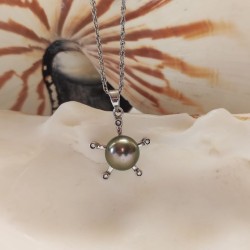 Pendentif étoile de mer en argent et perle noire