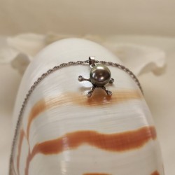 Pendentif étoile de mer en argent et perle noire