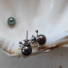 Set of earrings and pendant with black Tahitian pearls